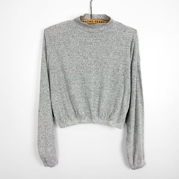 Garage Womens Cropped Rib Knit Mock Neck Sweater Heather Grey Small - Picture 1 of 5